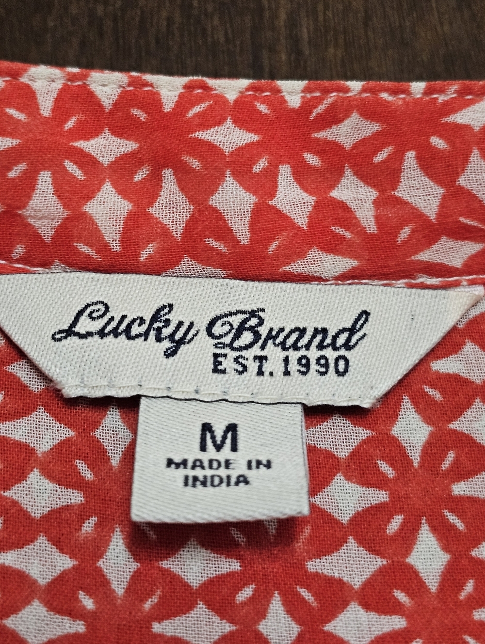 Lucky Brand Sheer Beaded Boho Peasant Blouse Orange Flowy Loose Womens Medium - Picture 5 of 12